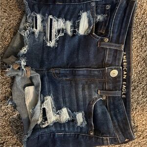 American Eagle Outfitters Ripped Jean Shorts - Dark Blue
